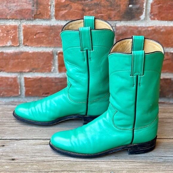 Justin Boots Shoes - Justin L3730 Women’s Turquoise Leather Western Roper Cowboy Boots 5.5B
